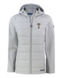 GA Tech Yellow Jackets College Vault Cutter & Buck Evoke Hybrid Softshell Recycled Full Zip Womens Hooded Jacket CONCRETE Mannequin