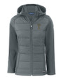 GA Tech Yellow Jackets College Vault Cutter & Buck Evoke Hybrid Softshell Recycled Full Zip Womens Hooded Jacket Elemental Grey Mannequin
