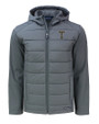 GA Tech Yellow Jackets College Vault Cutter & Buck Evoke Hybrid Softshell Recycled Full Zip Mens Hooded Jacket Elemental Grey Mannequin