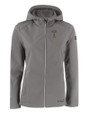 GA Tech Yellow Jackets College Vault Cutter & Buck Evoke Softshell Recycled Full Zip Womens Jacket Elemental Grey Mannequin