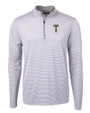 GA Tech Yellow Jackets College Vault Cutter & Buck Virtue Eco Pique Micro Stripe Recycled Mens Quarter Zip Polished/White Mannequin