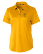 GA Tech Yellow Jackets College Vault Cutter & Buck Prospect Eco Textured Stretch Recycled Womens Short Sleeve Polo College Gold Mannequin