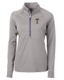 GA Tech Yellow Jackets College Vault Cutter & Buck Adapt Eco Knit Stretch Recycled Womens Half Zip Pullover Polished Medium Gray Mannequin