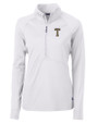 GA Tech Yellow Jackets College Vault Cutter & Buck Adapt Eco Knit Stretch Recycled Womens Half Zip Pullover White Mannequin