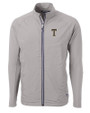 GA Tech Yellow Jackets College Vault Cutter & Buck Adapt Eco Knit Hybrid Recycled Mens Full Zip Jacket Polished Medium Gray Mannequin