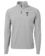 GA Tech Yellow Jackets College Vault Cutter & Buck Adapt Eco Knit Hybrid Recycled Mens Quarter Zip Polished Medium Gray Mannequin