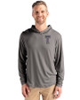 GA Tech Yellow Jackets College Vault Cutter & Buck Coastline Epic Comfort Recycled Mens Hooded Shirt Elemental Grey Front