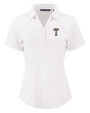 GA Tech Yellow Jackets College Vault Cutter & Buck Forge Eco Stretch Recycled Womens Short Sleeve Polo White Mannequin