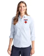 Toronto Blue Jays City Connect Cutter & Buck Stretch Oxford Stripe Womens Long Sleeve Dress Shirt Light Blue Front