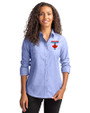 Toronto Blue Jays City Connect Cutter & Buck Stretch Oxford Womens Long Sleeve Dress Shirt French Blue Front