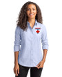 Toronto Blue Jays City Connect Cutter & Buck Stretch Oxford Womens Long Sleeve Dress Shirt Light Blue Front