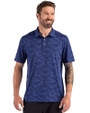 Cutter & Buck Coastline Epic Comfort Recycled Mens Camo Print Polo Tour Blue Front