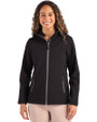 Clique Tempo Recycled Stretch Softshell Womens Hooded Jacket Black/Pure Slate Front