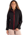 Clique Tempo Recycled Stretch Softshell Womens Hooded Jacket Black/Red Front