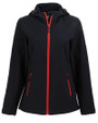 Clique Tempo Recycled Stretch Softshell Womens Hooded Jacket Black/Red Mannequin