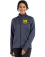 Michigan Wolverines Alumni Cutter & Buck Peshastin Fleece Recycled Womens Full Zip Jacket Navy Blue Heather Front