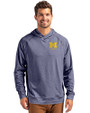 Michigan Wolverines Alumni Cutter & Buck Adapt Knit Recycled Mens Heathered Hooded Pullover Navy Blue Heather Front