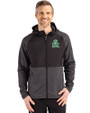 Marshall Thundering Herd College Vault Cutter & Buck Peshastin Recycled Grid Fleece Mens Hybrid Hooded Full Zip Jacket Black Heather Front