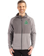 Marshall Thundering Herd College Vault Cutter & Buck Peshastin Recycled Grid Fleece Mens Hybrid Hooded Full Zip Jacket Elemental Grey Heather Front