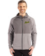 George Mason Patriots College Vault Cutter & Buck Peshastin Recycled Grid Fleece Mens Hybrid Hooded Full Zip Jacket Elemental Grey Heather Front