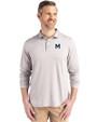 Michigan Wolverines College Vault Cutter & Buck Coastline Epic Comfort Recycled Mens Long Sleeve Polo CONCRETE Front