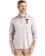 GA Tech Yellow Jackets College Vault Cutter & Buck Coastline Recycled Double Peached Mens Long Sleeve Polo CONCRETE Front