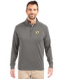 West Virginia Mountaineers College Vault Cutter & Buck Adapt Eco Knit Stretch Recycled Mens Quarter Zip Pullover Elemental Grey Front