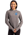 Indiana State Sycamores Cutter & Buck Adapt Knit Recycled Womens Heathered Hooded Pullover Black Heather Front