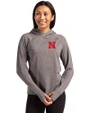 Nebraska Cornhuskers Cutter & Buck Adapt Knit Recycled Womens Heathered Hooded Pullover Black Heather Front