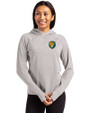 Southeastern Louisiana Lions Cutter & Buck Adapt Knit Recycled Womens Heathered Hooded Pullover Polished Heather Front
