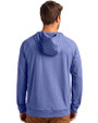 Kansas Jayhawks Cutter & Buck Adapt Knit Recycled Mens Heathered Hooded Pullover Tour Blue Heather Back