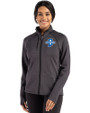 Indiana State Sycamores Cutter & Buck Peshastin Fleece Recycled Womens Full Zip Jacket Black Heather Front