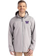 Washington Huskies Cutter & Buck Camano Everyday Stretch Recycled Mens Water Resistant Jacket Polished Medium Gray Front