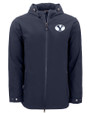 Brigham Young Cougars Cutter & Buck Camano Everyday Stretch Recycled Mens Water Resistant Jacket Navy Blue Mannequin