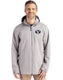 Brigham Young Cougars Cutter & Buck Camano Recycled Everyday Stretch Water Resistant Mens Full Zip Jacket Polished Medium Gray Front
