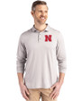 Nebraska Cornhuskers Cutter & Buck Coastline Epic Comfort Recycled Mens Long Sleeve Polo CONCRETE Front