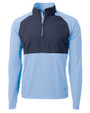 Cutter & Buck Adapt Recycled Soft Knit Stretch Mens Hybrid Quarter Zip Pullover  Atlas/Navy Blue Mannequin