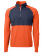 Cutter & Buck Adapt Recycled Soft Knit Stretch Mens Hybrid Quarter Zip Pullover  College Orange/Navy Blue Mannequin