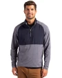 Cutter & Buck Adapt Recycled Soft Knit Stretch Mens Hybrid Quarter Zip Pullover  Navy Blue Heather/Navy Blue Front