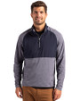 Cutter & Buck Adapt Recycled Soft Knit Stretch Mens Hybrid Quarter Zip Pullover  Navy Blue Heather/Navy Blue Front