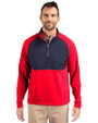 Cutter & Buck Adapt Recycled Soft Knit Stretch Mens Hybrid Quarter Zip Pullover  Red/Navy Blue Front