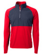 Cutter & Buck Adapt Recycled Soft Knit Stretch Mens Hybrid Quarter Zip Pullover  Red/Navy Blue Mannequin