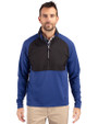 Cutter & Buck Adapt Recycled Soft Knit Stretch Mens Hybrid Quarter Zip Pullover  Tour Blue/Black Front