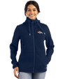 Denver Broncos Cutter & Buck Roam Epic Versatility Recycled Womens Full Zip Hooded Jacket Navy Blue Front