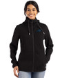 Carolina Panthers Cutter & Buck Roam Recycled Buttery-Soft Knit Womens Full Zip Hooded Jacket Black Front