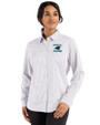Carolina Panthers Historic Cutter & Buck Skyline Epic Confidence Recycled Gingham Womens Long Sleeve Dress Shirt  Concrete/White Front