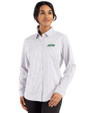 New York Jets Cutter & Buck Skyline Recycled Gingham Womens Long Sleeve Spread Collar Dress Shirt Concrete/White Front
