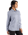 Denver Broncos Americana Cutter & Buck Skyline Epic Confidence Recycled Gingham Womens Long Sleeve Dress Shirt  Navy Blue/White Side