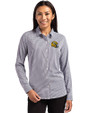 Green Bay Packers NFL Helmet Cutter & Buck Skyline Epic Confidence Recycled Gingham Womens Long Sleeve Dress Shirt  Black/White Front
