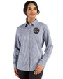 Philadelphia Union Cutter & Buck Skyline Epic Confidence Recycled Gingham Womens Long Sleeve Dress Shirt  Navy Blue/White Front